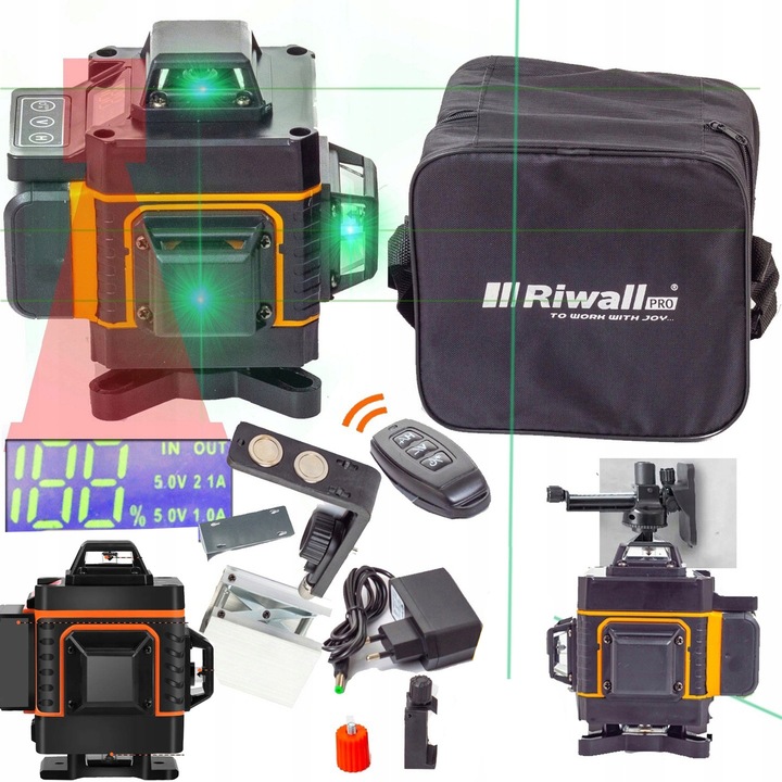 Laser krzyżowy Riwall RNP-01 16 Linii Pro +Zestaw akcesoriów 25 m