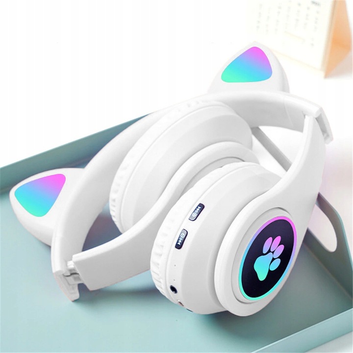 SŁUCHAWKI BEZPRZEWODOWE B39 Z USZAMI BLUETOOTH RGB KOCIE USZY DLA