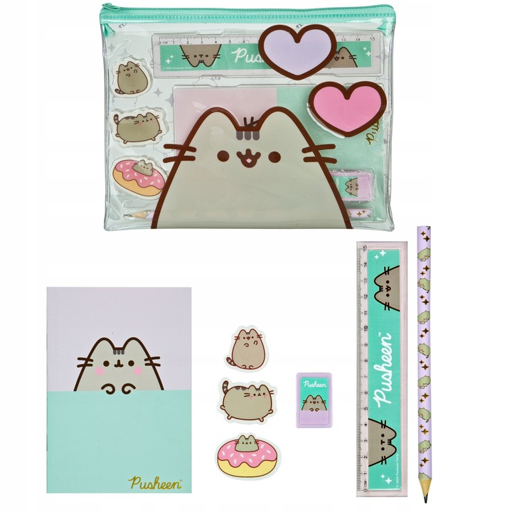 PUSHEEN piórnik ołówek, linijka, notes, gumki temperówka PIĘKNY