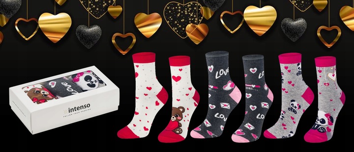 SKARPETKI WALENTYNKOWE DAMSKIE WALENTYNKI 3-PAK NA PREZENT DLA DZIEWCZYNY