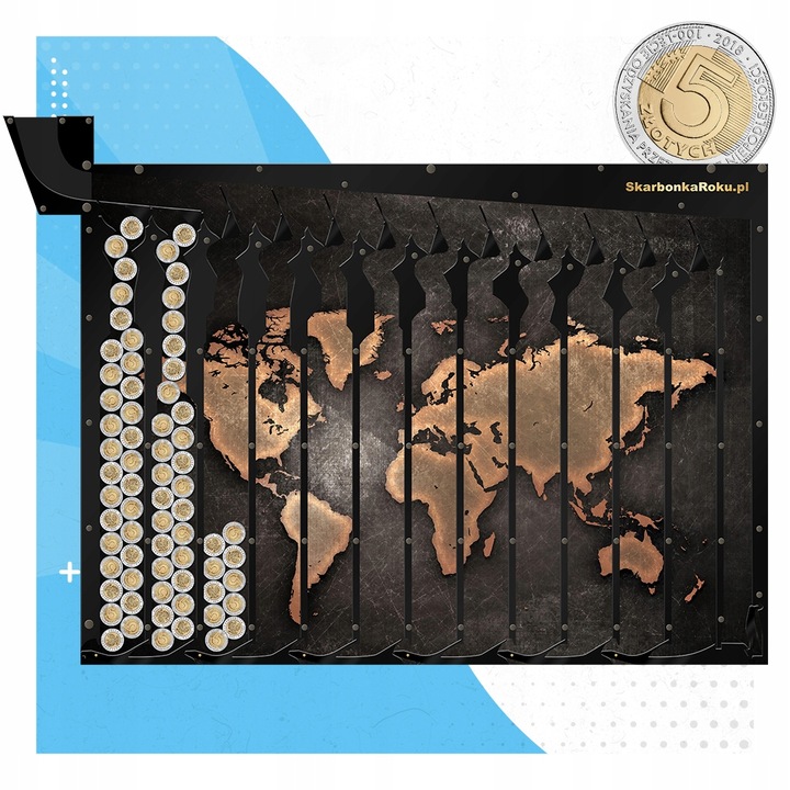 Skarbonka na 5 zł Mapa Świata | Prezent dla podróżnika | Prezent na