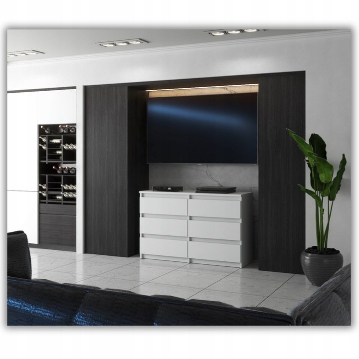 KOMODA BIAŁA z 6 SZUFLADAMI 100 CM POJEMNA NOWOCZESNA SZAFKA DO SALONU