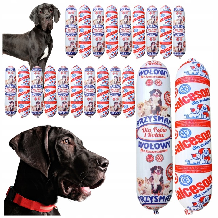 Karma dla Psa Psów Przysmak Wołowy Salceson Baton 19x1KG 95% mięsa + GRATIS