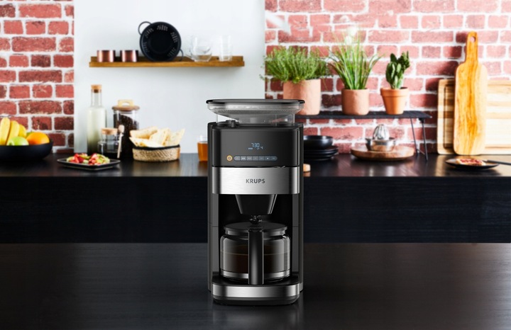 Ekspres przelewowy z wbudowanym młynkiem żarnowo-stalowy KRUPS KM8328