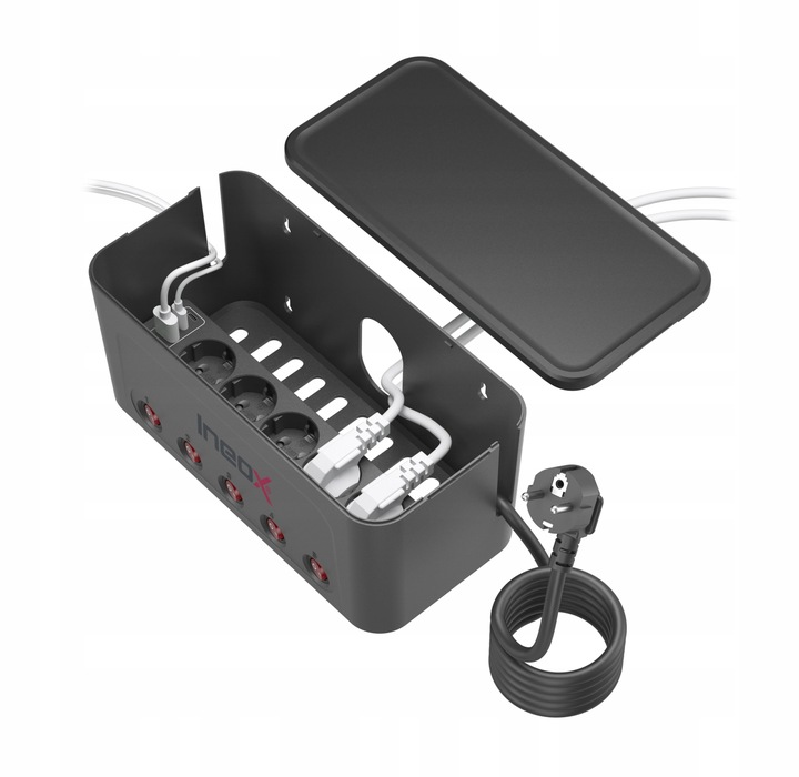Listwa Zasilająca Organizer Na Przewody 5x AC + 4x USB Ineox LZO-1B Czarny