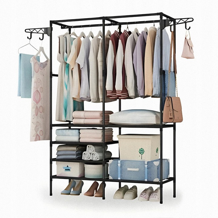 Wieszak na Ubrania Stojący Stojak Loft Czarny Wieszaki Podłogowy