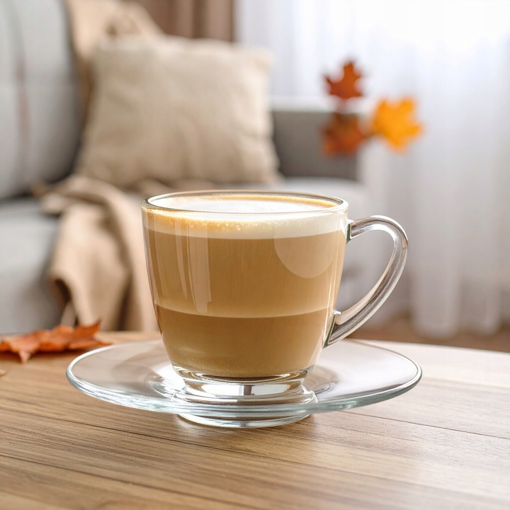 Filiżanki szklane DUŻE Luna 320ml + Spodek komplet 6szt na kawę latte