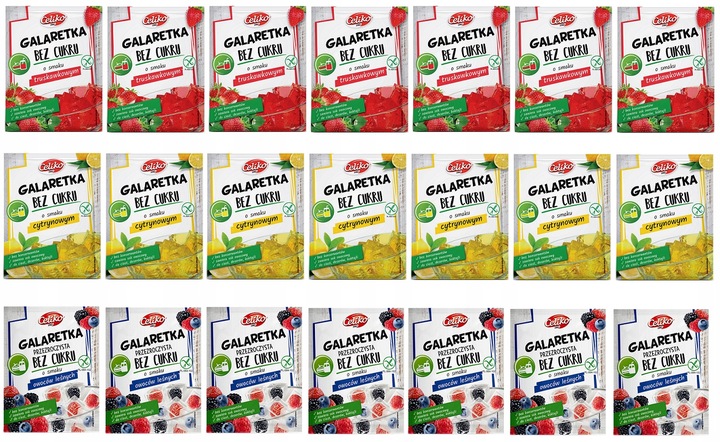 21x Galaretka truskawka cytryna owoce leśne bez cukru 14g CELIKO MIX SMAKÓW