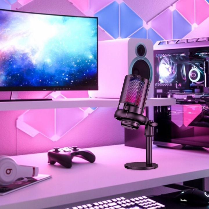 MIKROFON GAMINGOWY USB DO KOMPUTERA POP-FILTER POJEMNOŚCIOWY WYCISZ FUNKCJA