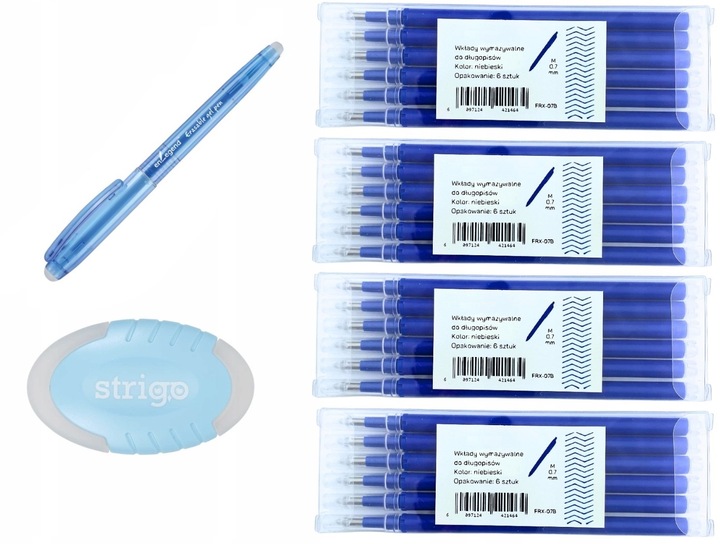 Zestaw Długopis niebieski wymazywalny 0.7 + 24 Wkłady +Gumka