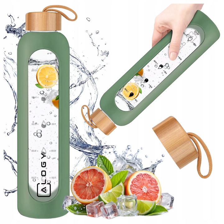 BUTELKA SZKLANA NA WODĘ BIDON MOTYWACYJNA SZCZELNA SILIKONOWE ETUI 1000 ML