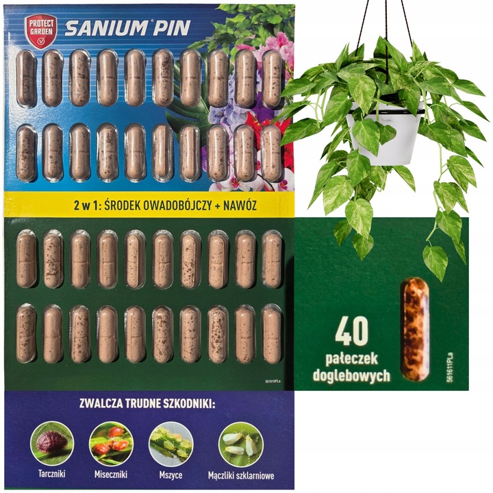 SANIUM PIN 2w1 Pałeczki Owadobójcze + Nawozowe na Ziemiórki Tarczniki