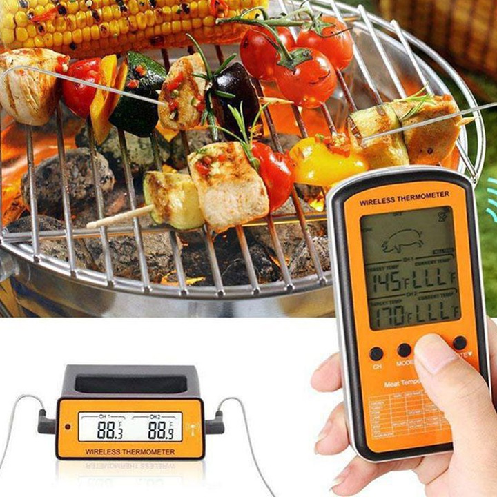 BEZPRZEWODOWY TERMOMETR DO GRILLA WĘDZARNI 2 SONDY CZYTELNY WYŚWIETLACZ LCD
