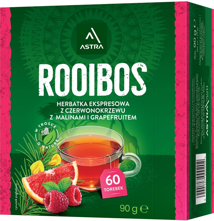 Herbata ziołowa w torebkach Astra Rooibos malina i grapefruit 60szt x20