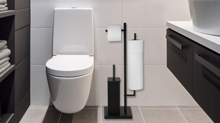 Stojak na papier toaletowy i szczotka do WC czarna loft łazienkowa YOKA