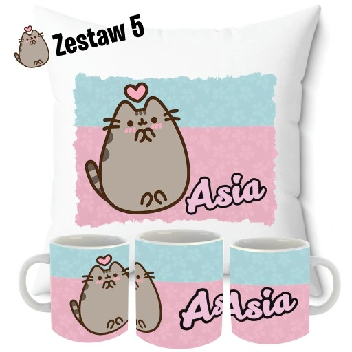 ZESTAW PODUSZKA + KUBEK + PUSHEN IMIĘ KOT PREZENT KOTKI URODZINY UNIKALNY