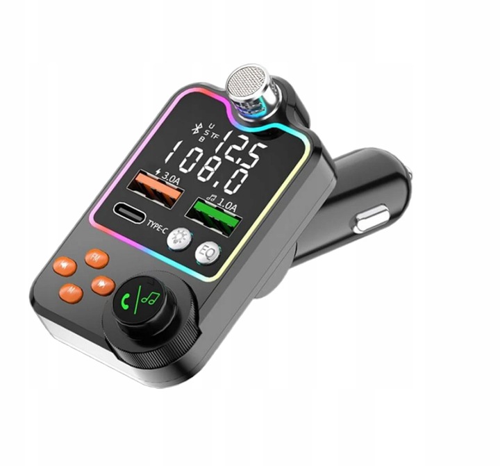 TRANSMITER FM ZESTAW GŁOŚNOMÓWIĄCY BT 5.0 ŁADOWANIE QC 3x USB PD RGB
