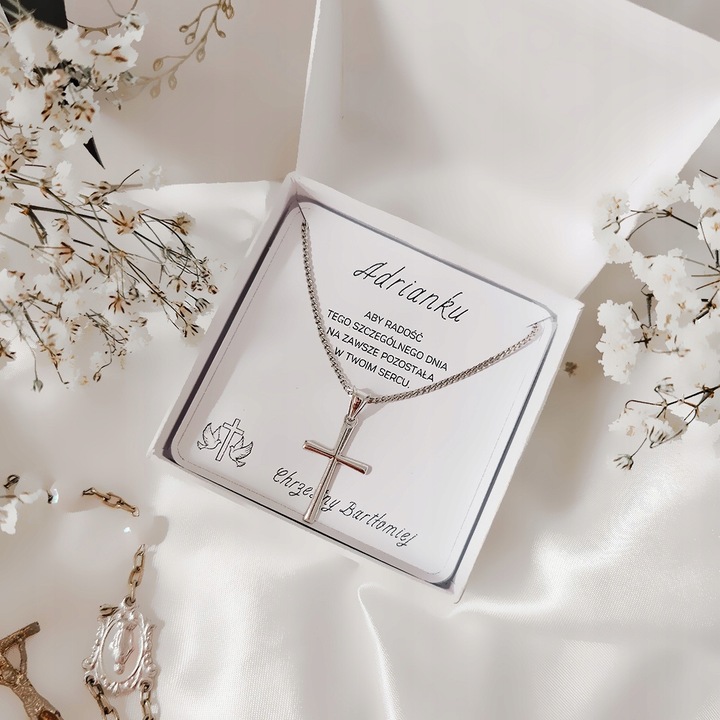 Pamiątka Komunii Świętej Srebrny łańcuszek z krzyżykiem srebro 925