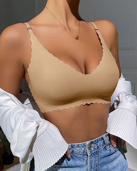 BIUSTONOSZ BEZSZWOWY Stanik Bez Zapięcia Haftek na Prezent Niewidoczny Beż