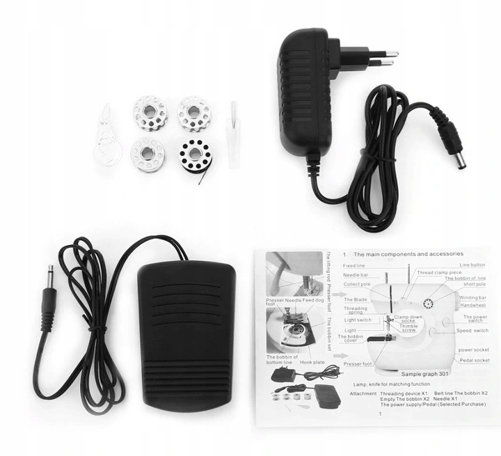 Mini maszyna do szycia dla dzieci nić igła akcesoria + stolik pedał
