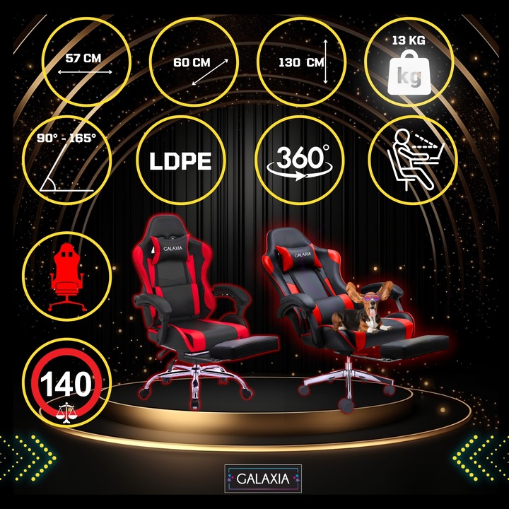 FOTEL GAMINGOWY BIUROWY Obrotowy Z Podnóżkiem Kubełkowy Krzesło Gamingowe