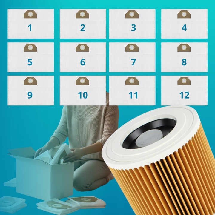 12x WORKI DO ODKURZACZA KARCHER WD3 WD 3 MV3 WD2 SE4001 KWD3 zestaw +