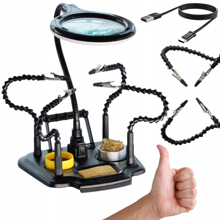 Uchwyt montażowy z lupą trzecia ręka typu pająk podświetlenie LED ZD-11M-3