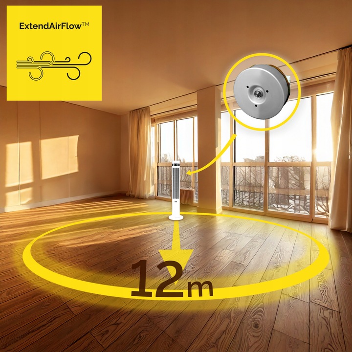Wentylator kolumnowy stojący Cichy 19dB Yoer +12m zasięg 12 mocy
