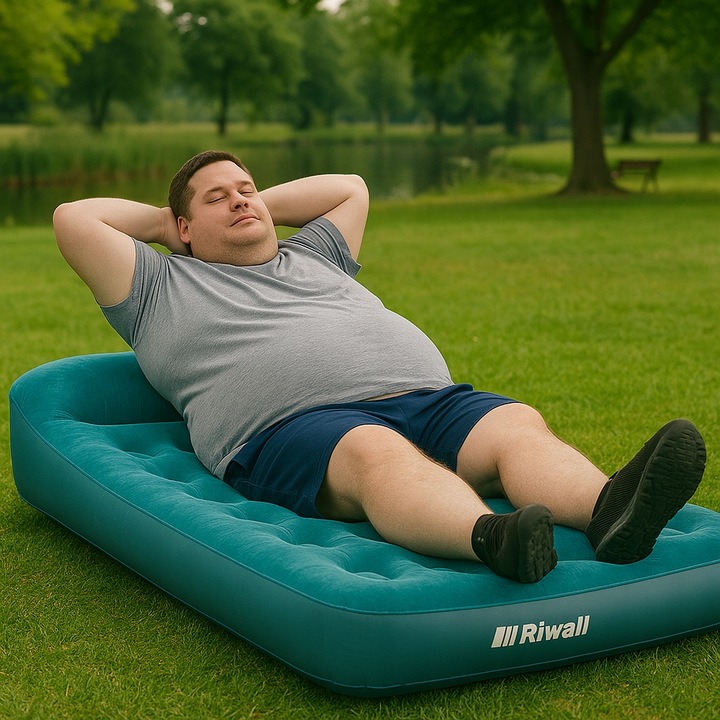Materac dmuchany Riwall RRD-02 - 191×137×22 cm – welurowy 2-os