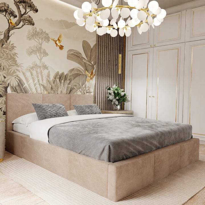 ŁÓŻKO TAPICEROWANE DO SYPIALNI 140x200 ŁÓŻKO PODWÓJNE Z POJEMNIKIEM