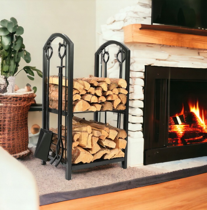 STOJAK NA DREWNO KOMINKOWE OPAŁOWE KOSZ NA DRZEWO DREWNO SPAWANY W CAŁOŚCI