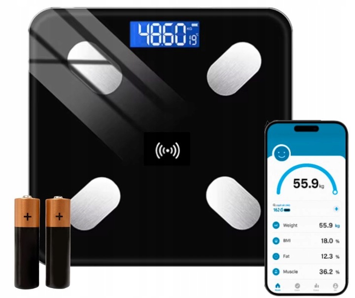 WAGA ŁAZIENKOWA BLUETOOTH SMART INTELIGENTNA ANALITYCZNA BMI DO 180KG