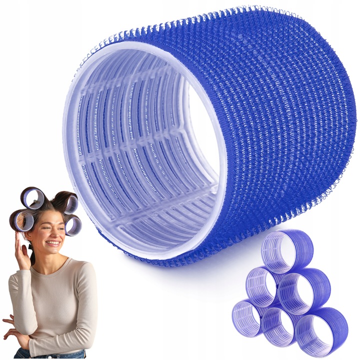 Grube Duże Wałki Do Włosów Rzepy Rzepowe SAMOUTRZYMUJĄCE 76mm, 6 sztuk