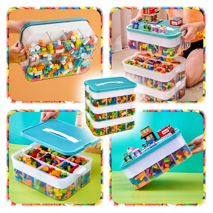 POJEMNIK na Klocki 3-PIĘTROWY WARSTWOWY ORGANIZER z Przegródkami 18 L