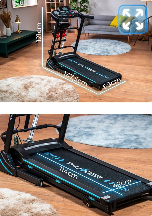 Bieżnia elektryczna domowa treningowa 140kg masażer amortyzacja aplikacja