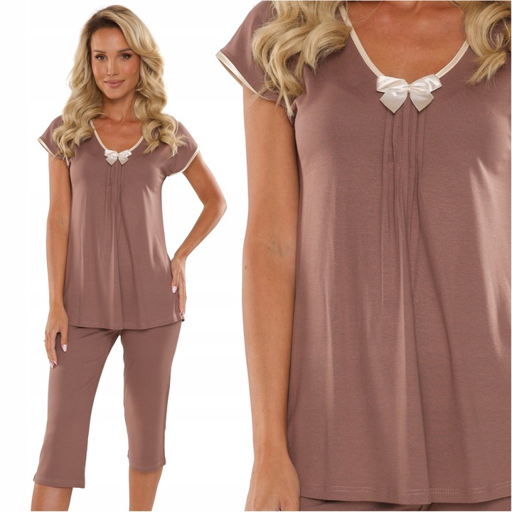 Piżama damska z wiskozy De Lafense Visa 884 mocca L 40