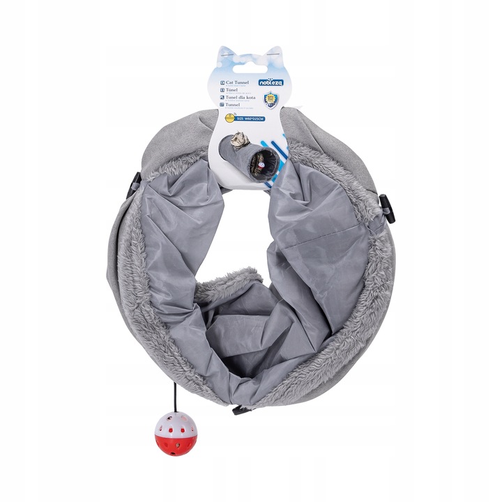 tunel dla kotów zamszowy aksamit z dzwoneczkiem piłeczka 60 cm składany