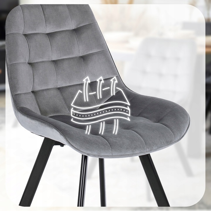 Krzesło Tapicerowane Welurowe Do Jadalni Salonu Loft Pikowane Szare
