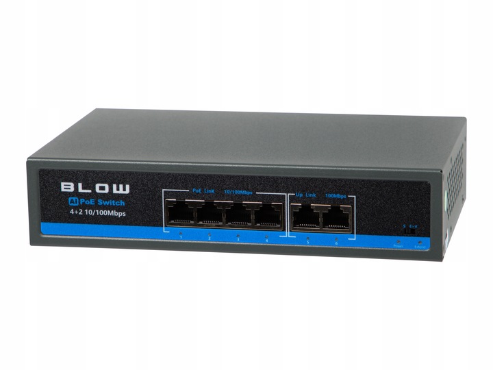 SWITCH POE DO KAMER 4xPOE 100Mbps 2xUpLINK 75W BLOW Extend mode