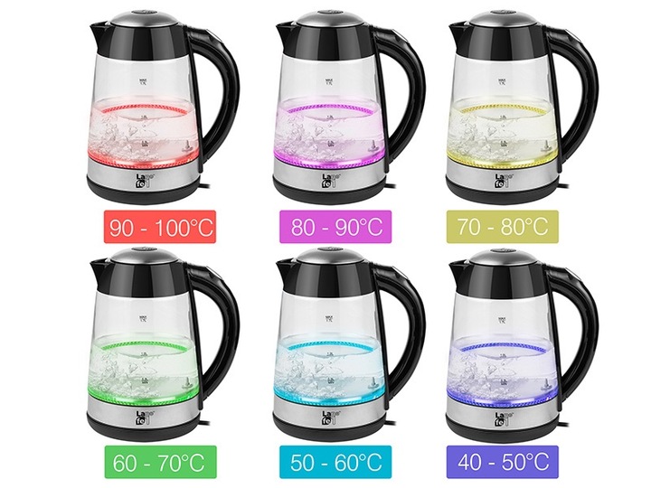 CZAJNIK ELEKTRYCZNY BEZPRZEWODOWY 1,7l 2200W SZKLANY LED REGULACJA