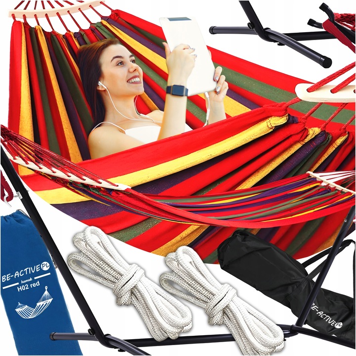 HAMAK ZE STELAŻEM OGRODOWY 2 OSOBOWY HUŚTAWKA XXL WZMOCNIONY PAŁĄK ZESTAW