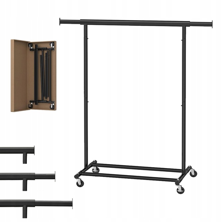 MOBILNY wieszak stojący na ubrania NA KÓŁKACH 45,4x(92-132)x160