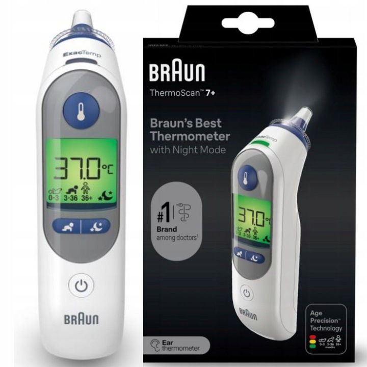 TERMOMETR DO UCHA DOUSZNY BRAUN THERMOSCAN 7+ IRT6525 TRYB NOCNY CICHY