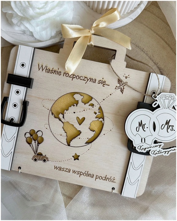 Kartka WALIZKA NA ŚLUB WESELE na pieniądze GRAWER prezent pamiątka