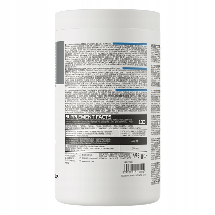OstroVit Kreatyna Monohydrat 3300mg 400 kap CREATINE MONOHYDRATE 133 PORCJE