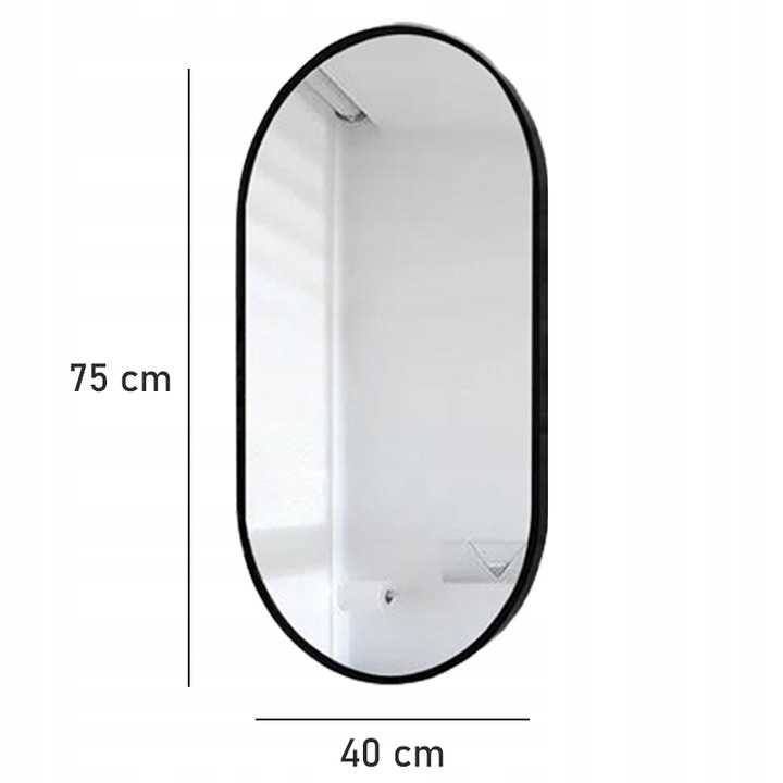 DUŻE LUSTRO OWALNE Industrialne ŁAZIENKOWE SALON SYPIALNIA CZARNE