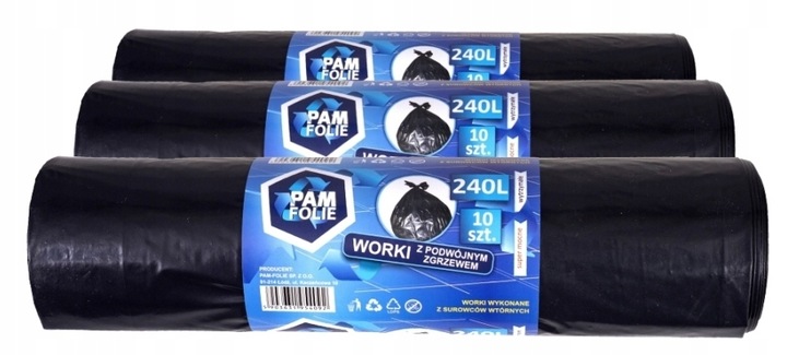 WORKI NA ŚMIECI BUDOWLANE 240L 30 szt Uniwersalne Duże Mocne Pam Folie