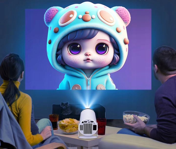 PROJEKTOR RZUTNIK ANDROID TV WIFI FULL HD PRZENOŚNY SMART GŁOŚNIK OBROTOWY