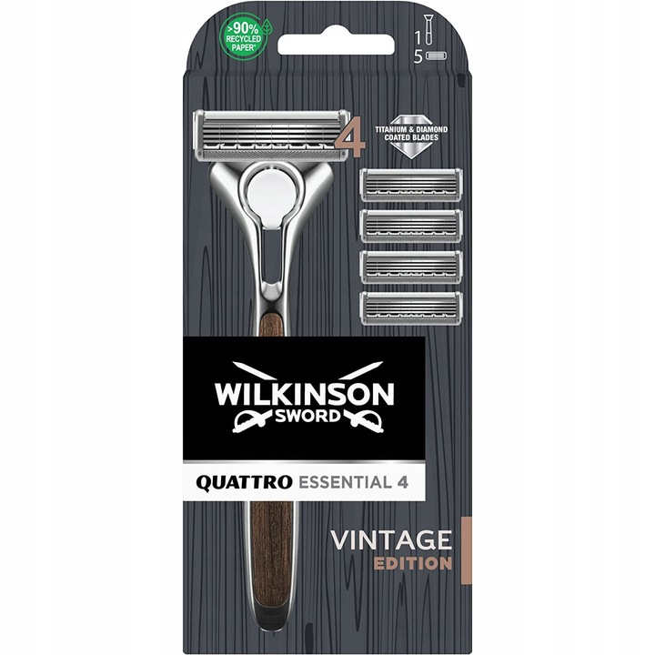 Zestaw WILKINSON Quattro Essential 4 Vintage Edition 5x Wkłady + Rączka
