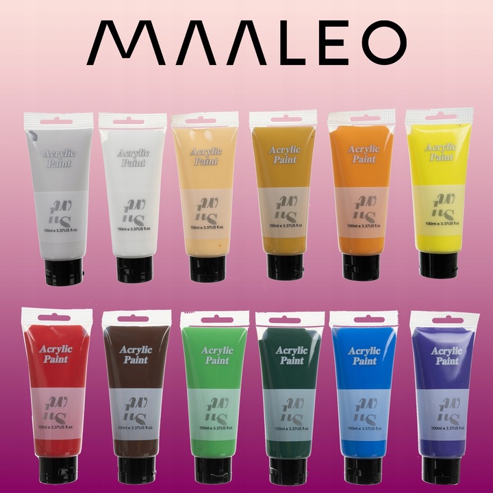 Farby Akrylowe Duży Zestaw Farb Farba Akrylowa 12 Kolorów po 100 ml = 1200